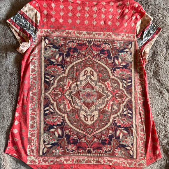Lucky Brand Women's Red and Beige Bohemian Top - Picture 3 of 6